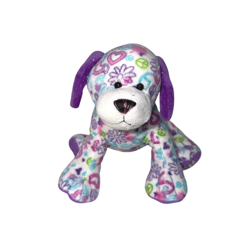 Ganz Webkinz Peace Out Puppy Plush Dog Peace Signs HM693 Purple White no code